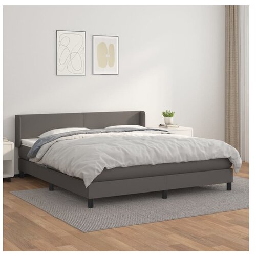 VidaXL Krevet s oprugama i madracem sivi 160x200 cm od umjetne kože Slike