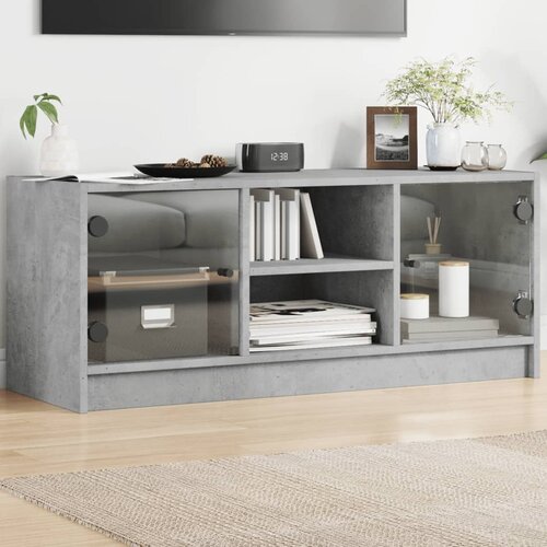 vidaXL TV omarica s steklenimi vrati betonsko siva 102x37x42 cm Cene