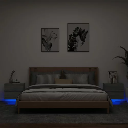  Zidni noćni ormarići s LED svjetlima 2 kom siva boja hrasta
