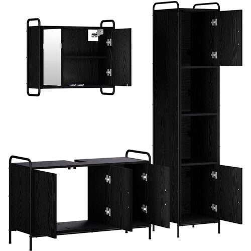  Set ormarića za kupaonicu 3 kom. Crni hrast 40 x 36 x 181 cm Slike
