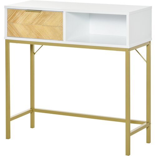 HOMCOM Lesena konzolna mizica, konzolna mizica za predsobo ali dnevno sobo s sodobnim dizajnom, bela in zlata, 80x30x80,5 cm, (20745663) Cene