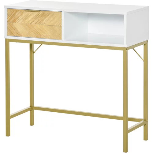 HOMCOM Lesena konzolna mizica, konzolna mizica za predsobo ali dnevno sobo s sodobnim dizajnom, bela in zlata, 80x30x80,5 cm, (20745663)