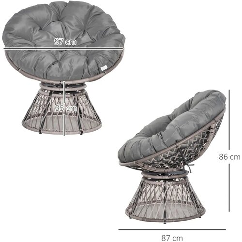  Papasan fotelja pletena fotelja s jastukom ratan od 360 stupnjeva siva &amp;Scaron;87 x D97 x V86 cm Slike