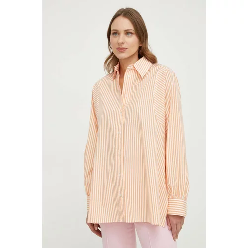 Weekend Max Mara Pamučna košulja za žene, boja: narančasta, regular, s klasičnim ovratnikom