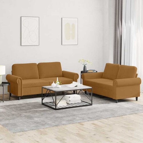  2-dijelni set sofa s jastucima smeđi baršunasti Cene
