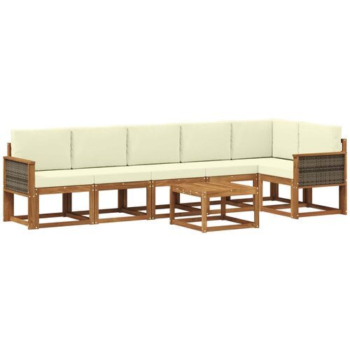 vidaXL Zunanja garnitura za sedenje 7 pcs Naravna in smetana Poliester, (5000279647) Cene