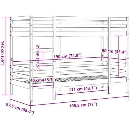  Krevet na kat 90 x 190 cm od masivne borovine Slike