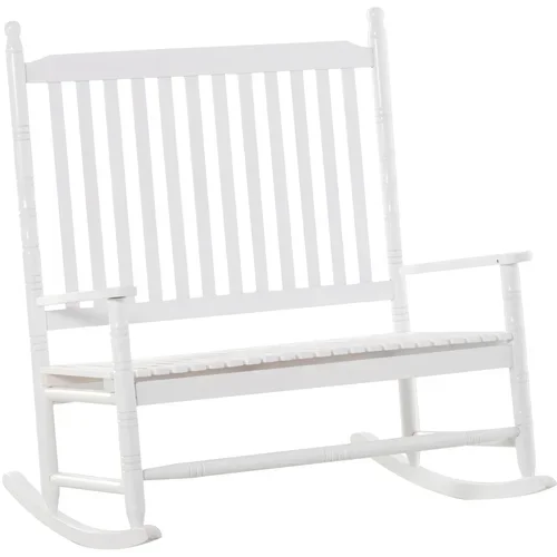 Outsunny dvosedežni balkonski gugalni stol, zunanja gugalna klop z visokim naslonom in lesenimi nasloni za roke, 117x85x120 cm, bela, (20752896)