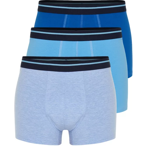 Trendyol Blue 3-Pack Straight Striped Rubber Detailed Cotton Boxers