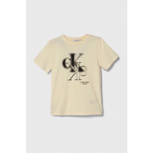 Calvin Klein Jeans Otroška bombažna kratka majica bež barva
