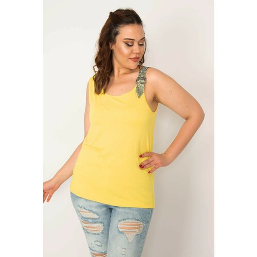 Şans Women's Plus Size Viscose Blouse with Yellow Straps and Stone Detail Cene