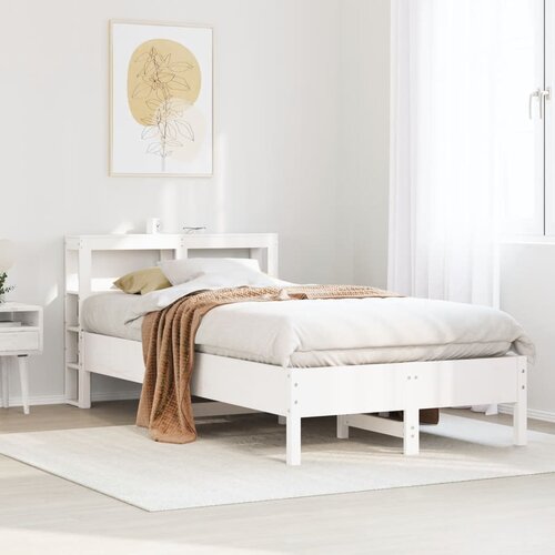 VidaXL Posteljni okvir brez vzmetnice bel 90x190 cm trdna borovina Slike