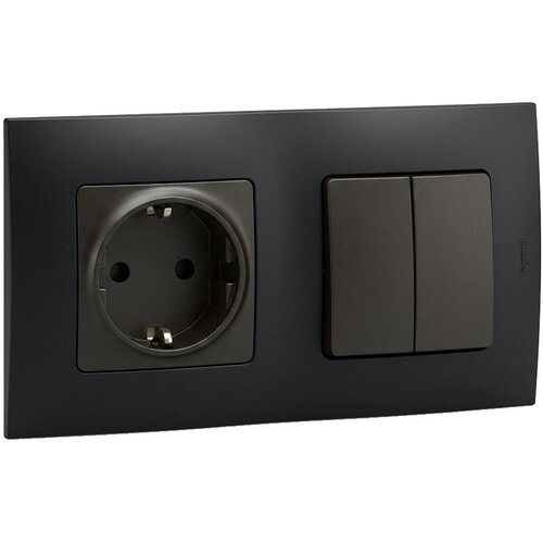 Legrand kućna utičnica schuko 250V/16A i dvostruki prekidač br. 5 niloe crna Slike
