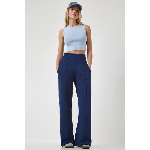  Women&amp;#039;s Navy Blue High Waist Scuba Palazzo Trousers Slike