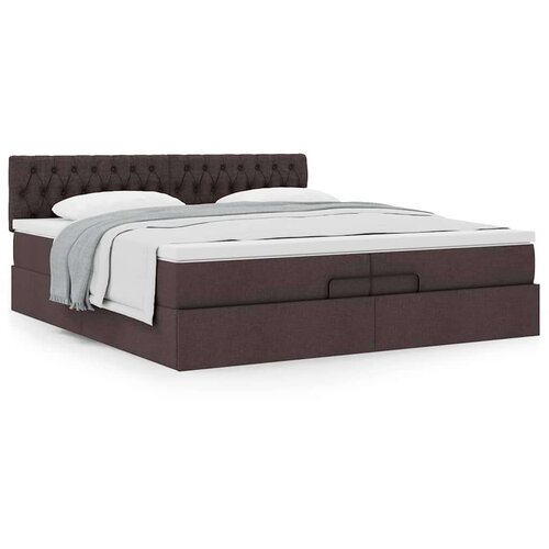 VidaXL otomanski krevet s madracem tamnosmeđi 200x200 cm tkanine Slike
