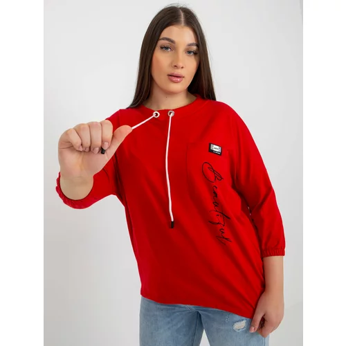 Fashion Hunters Red asymmetrical plus size blouse with inscription