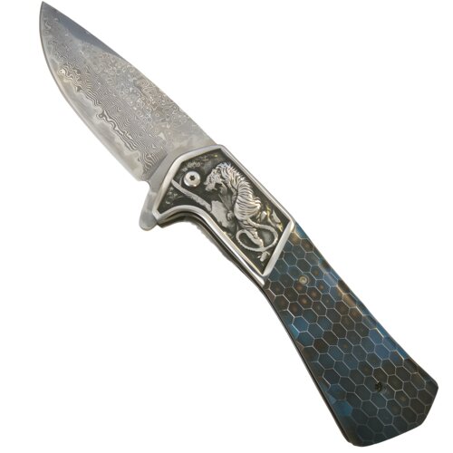 IZMAEL Damaskus zložljiv nož CO - 32807 DA3244 - Modra Cene