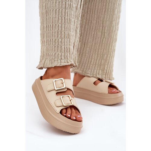 Boto Women's Platform Sandals with Golden Buckles Beige Zorila Cene