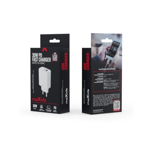 Maxlife kućni punjač za telefon od 30W sa USB-A i USB-C ulazom White ( OEM0101404 ) Slike