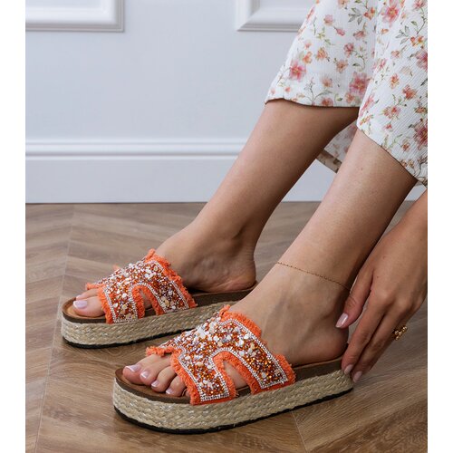 Gemre Orange espadrille flip-flops with rhinestones and stones Najros Cene