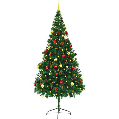VidaXL umjetno božićno drvce s kuglicama i led svjetlima zeleno 210cm Slike