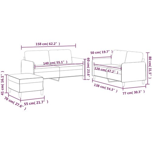  3-dijelni set sofa s jastucima krem od tkanine Slike