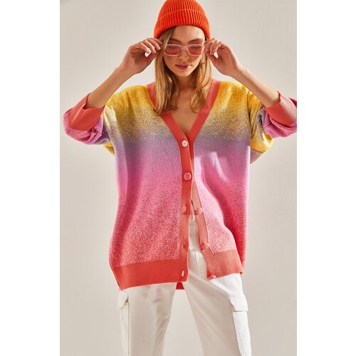 Bianco Lucci Women's Multicolor Oversize Knitwear Cardigan Slike