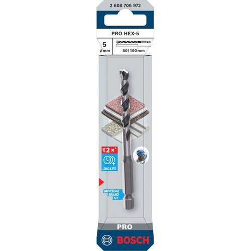 Bosch Sveder za kovino HEX-5 (Premer vrtalnega svedra: 5 mm, Delovna dolžina: 50 mm, Dolžina: 100 mm) Slike