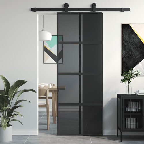 vidaXL Drsna vrata črna 76x205 cm kaljeno steklo in aluminij Cene