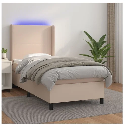  Box spring postelja z vzmetnico LED kapučino 90x190 cm