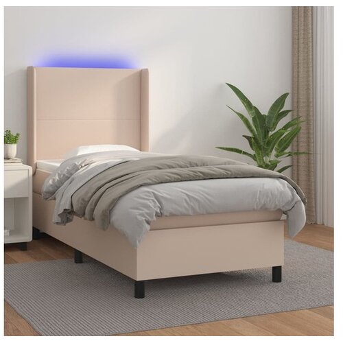  Krevet box spring madrac LED cappuccino 90x190cm umjetna koža Cene