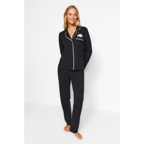 Trendyol Pajama Set - Black - Slogan Slike