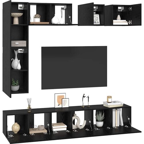  Set TV komoda 8 kom. Crni hrast Konstruirano drvo Crna 190,5 x 28,5 x 151 cm Slike