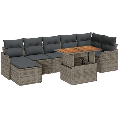 VidaXL set 8 komada vrtnog sofe s jastučićima siva poli ratan, dvosjed vrtna sofa s pohranom &amp;amp; jastučićima siva poli ratan Slike