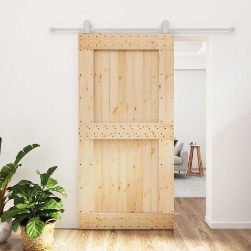 VidaXL Drsna vrata s kompletom vodil 100x210 cm trdna borovina Slike