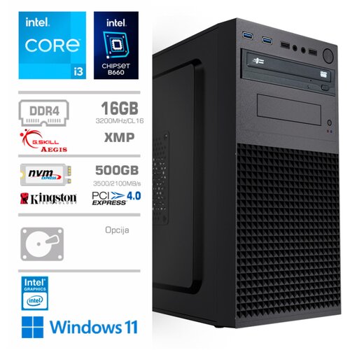 MEGA Računalnik MT S4 i3-13100/Intel 730/16GB/500GB-4.0/DVDRW/450W/Win11Pro, (20580561) Cene