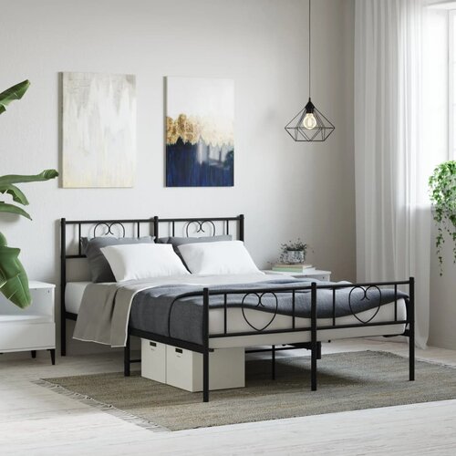 VidaXL Metalni okvir kreveta uzglavlje i podnožje crni 120x190 cm Slike