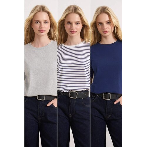 TRENDYOLMILLA Ženski set majici TWOSS20TS0146, 3 komada, Vi&scaron;ebojni Cene