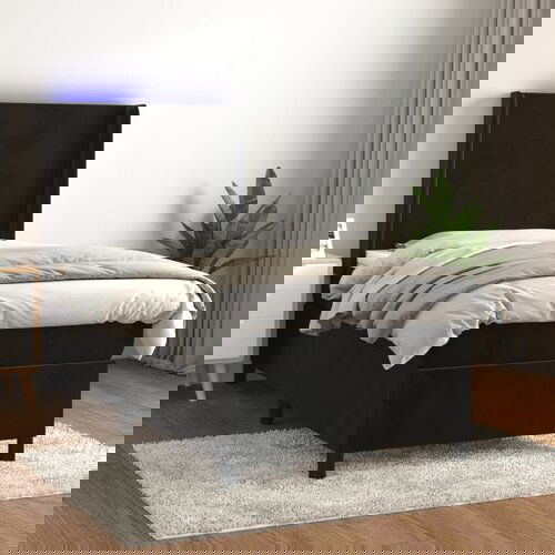 vidaXL Krevet box spring s madracem LED crni 90x200 cm baršun Cijene