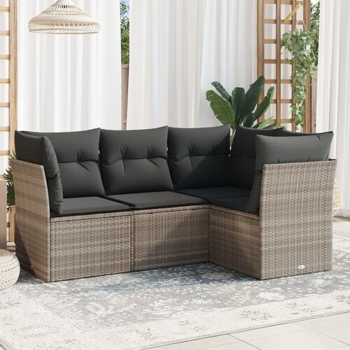 VidaXL 4-dijelni set vrtnih sofa s jastucima svijetlosivi poliratan Slike