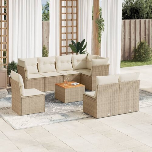 VidaXL 9-dijelni set vrtnih sofa s jastucima bež od poliratana Slike