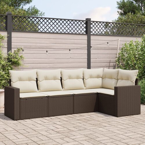 VidaXL 5-dijelni set vrtnih sofa s jastucima poliratan smeđi Slike