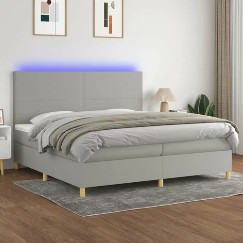  Box spring postelja z vzmetnico LED sv. siva 200x200 cm blago, (20761297)