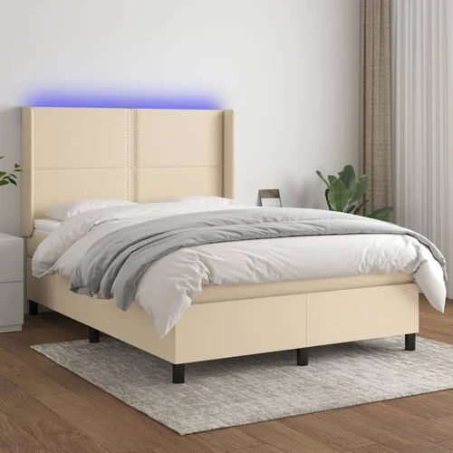 The Living Store Box spring postelja z vzmetnico LED krem 140x200 cm blago - Box Spring Postelja, (21516631)