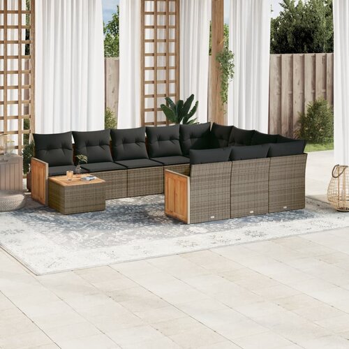 vidaXL 11-dijelni set vrtnih sofa od poliratana s jastucima sivi Cijene