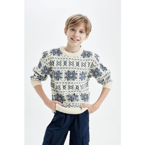 Defacto boy regular fit crew neck patterned knitwear sweater Cene