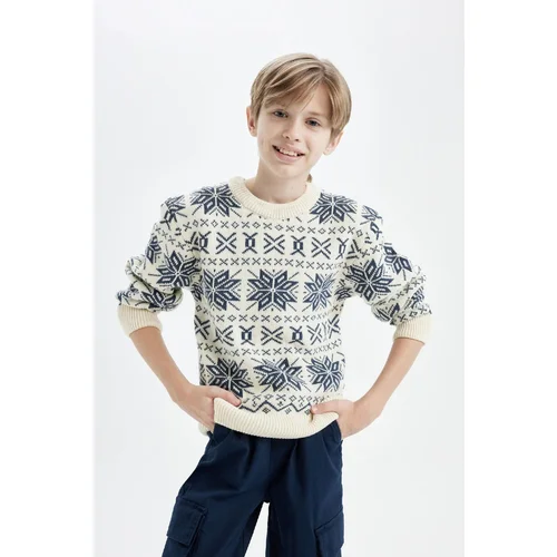 Defacto Boy Regular Fit Crew Neck Patterned Knitwear Sweater