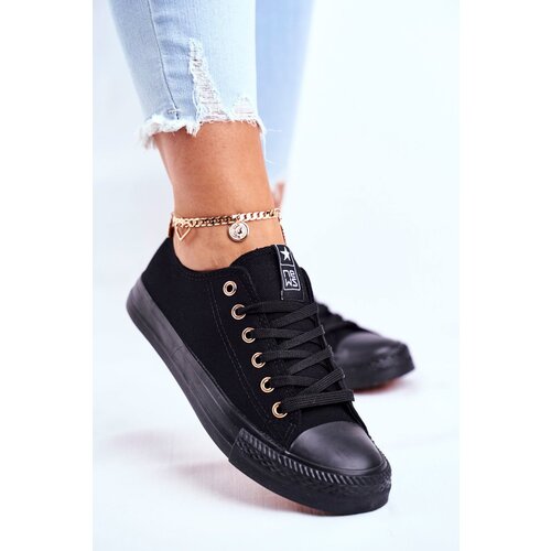 EVENTO Women's Classic Sneakers Black with Gold Eyelets Ecoma Cijene