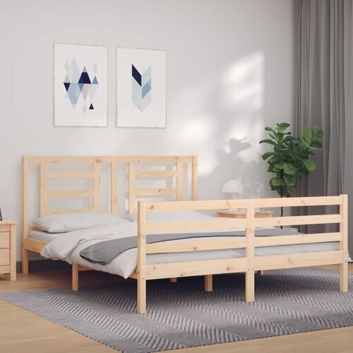 The Living Store Posteljni okvir z vzglavjem 160x200 cm trden les - Posteljni Okvir, (21524037) Slike