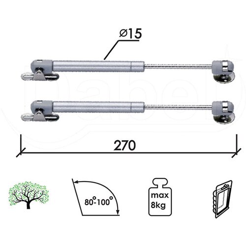 Dabel Amortizer gasni za nameštaj A930 SILVER 270/15 mm (2kom) 80N/8KG DBP1 (0206353) Slike